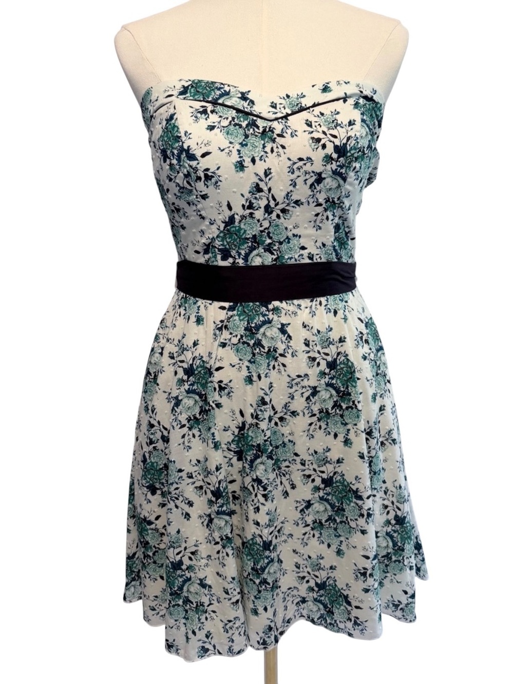 NWT Speckless Blue Green Floral Strapless Cotton Mini Dress Sz 7 Summer Vacation